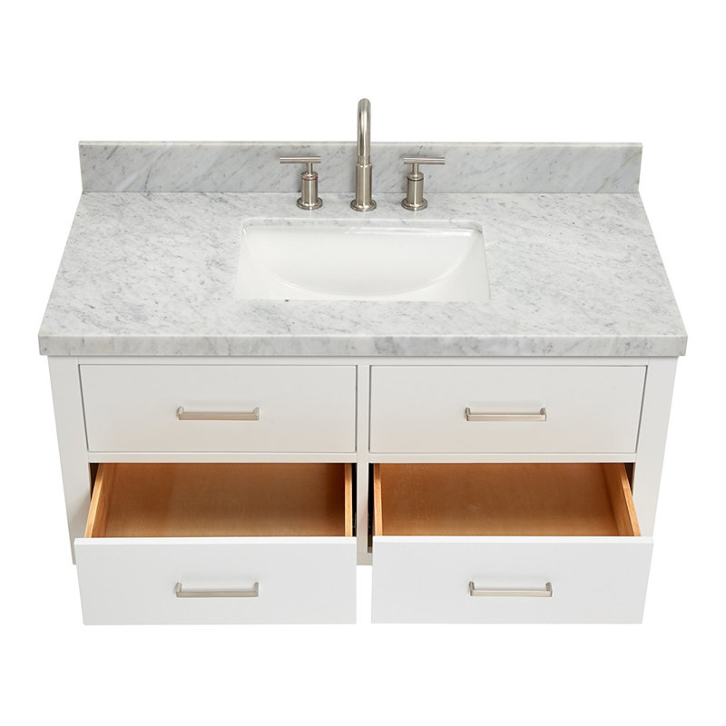 Ensemble de meuble-lavabo simple mural 43 po Macolm, Nickel brossé, Blanc