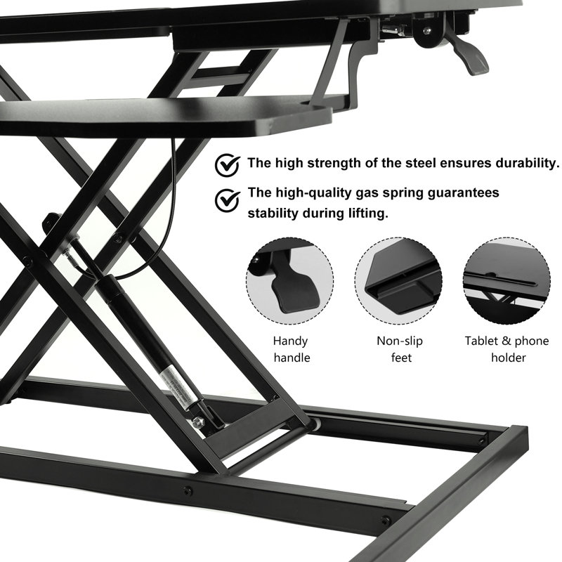 32'' Black Height Adjustable Standing Desk Converter with Keyboard Tray