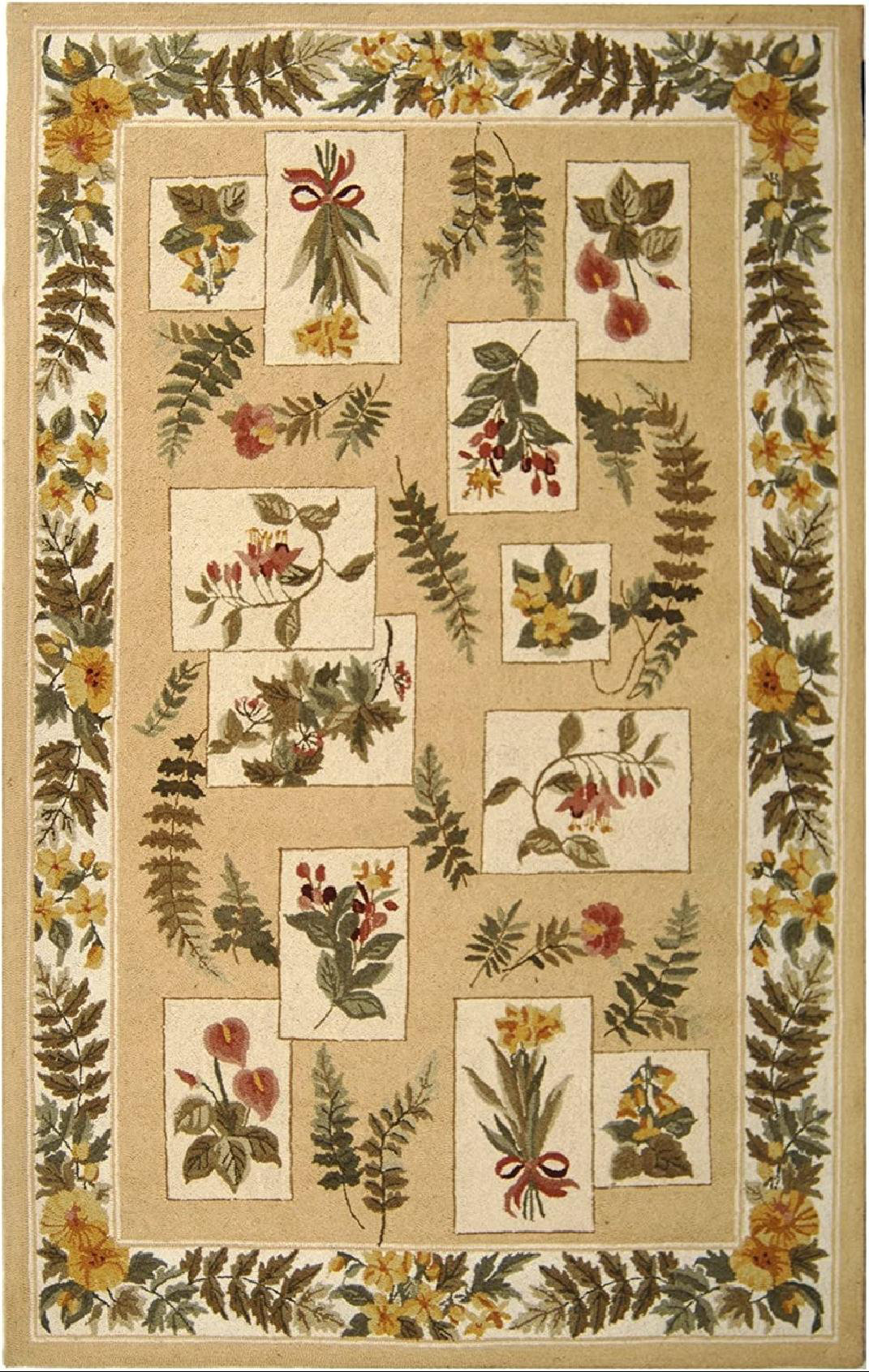 Winston Porter HandHooked French Country Wool Area Rug_Floral_Ivory