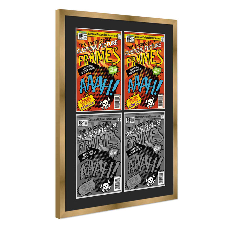 Wood Picture Frame with Mat, 7.25" x 10.5", Gold/Black