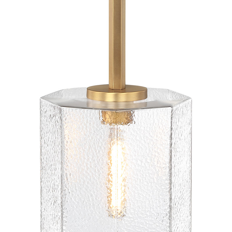 Allenhurst 60 Watt 1-Light Geometric Pendant Light with Clear Rippled Glass Shade, Old Satin Brass, 22" H x10" W x 10" D