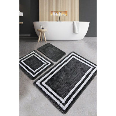 Ensemble de tapis de bain en acrylique de qualité supérieure (3 pièces) - Anthracite | 100% acrylique, antibactérien, fait à la main | Dimensions: 23,6 po x 39,4 po, 19,7 po x 23,6 po, 15,7 po x 23,6 po | Lavable à la machine, doux et durable, idéal pour le confort de la salle de bain