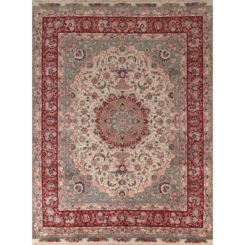 Tapis chinois traditionnel à teinture végétale ivoire 8 x 11