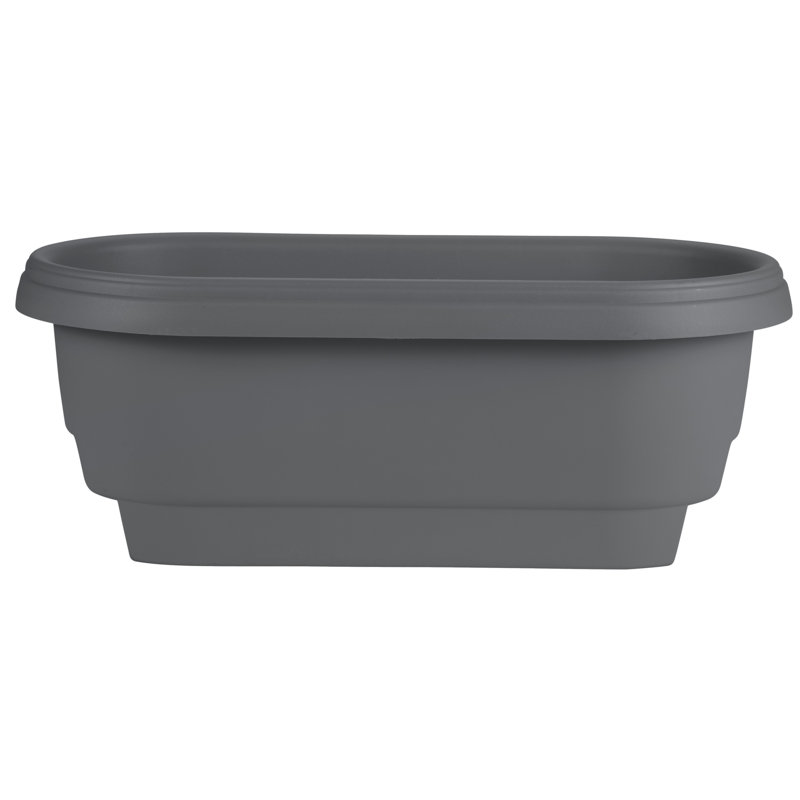 Classic Deck Rail Traditional Plastic Indoor/Outdoor Wide Oval Planter, Charcoal, 10" H x 24" W x 14" D