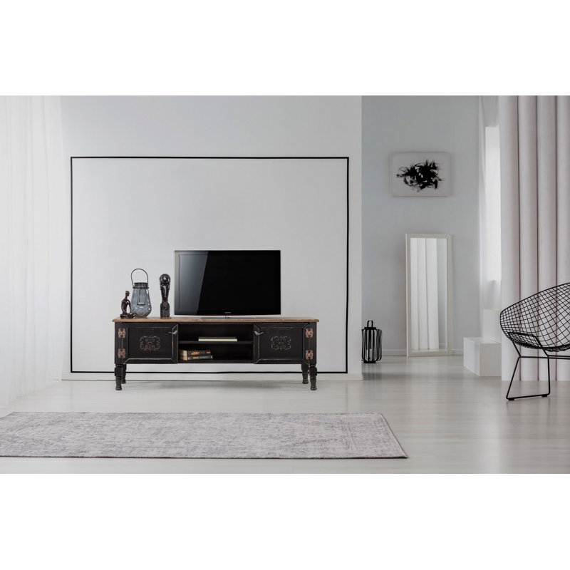 Élégant meuble télé noir avec plateau en bois d'épinette et pieds de charme, 59,1 x 15,7 x 15,7 pouces | 100% panneau de fibres à densité moyenne, épaisseur de 0,4 pouce | Comprend 1 porte et des tablettes spacieuses | Idéal pour les salons traditionnels, design élégant et fonctionnel