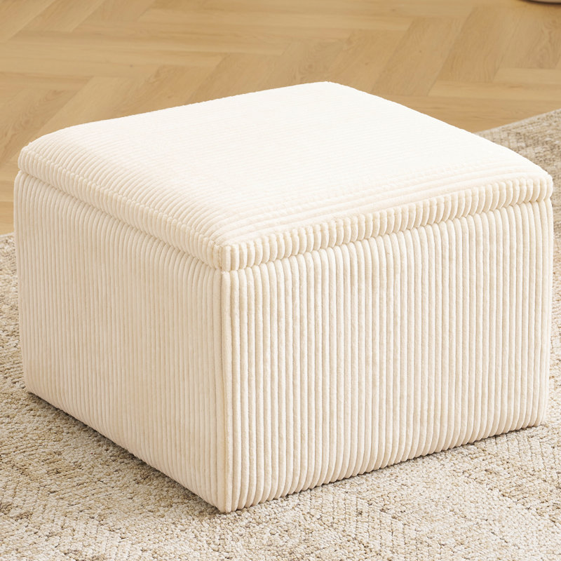 Cube Storage Ottoman,  Multi-Functional Footrest, Corduroy Beige, Beige, Corduroy