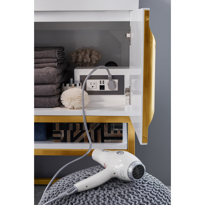Keven 72'' W Single Vanity, Glossy White, Glossy White, Radiant Gold