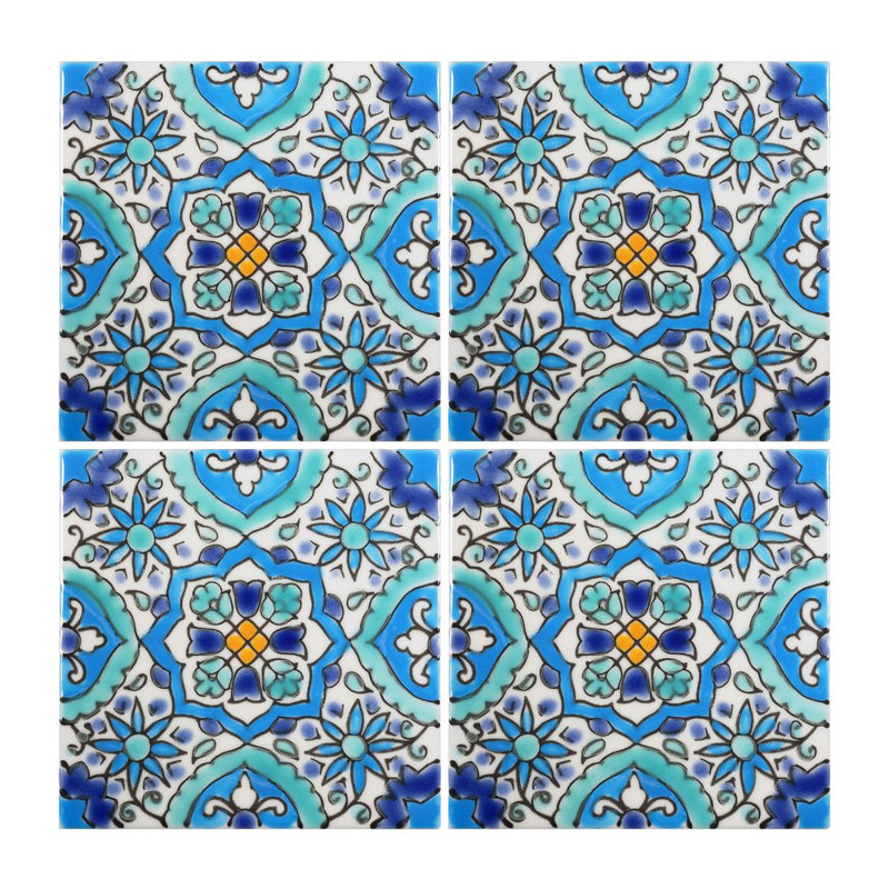 Mediterranean 4'' x 4'' Hand Painted Ceramic Decorative Accent Tile