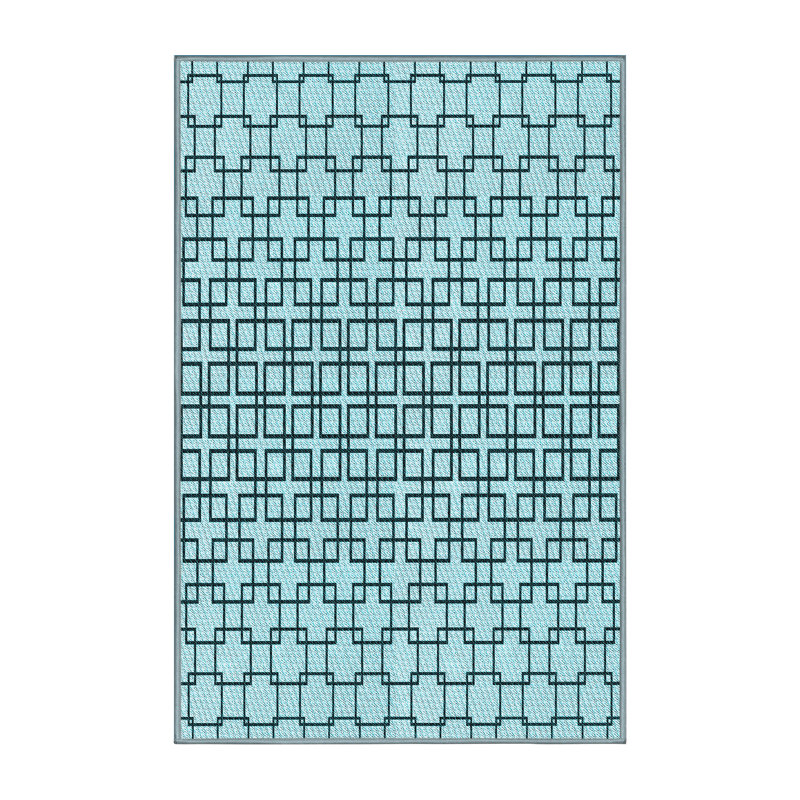 Tapis bleu ciel/noir en laine géométrique, Rectangle 2 pi x 3 pi