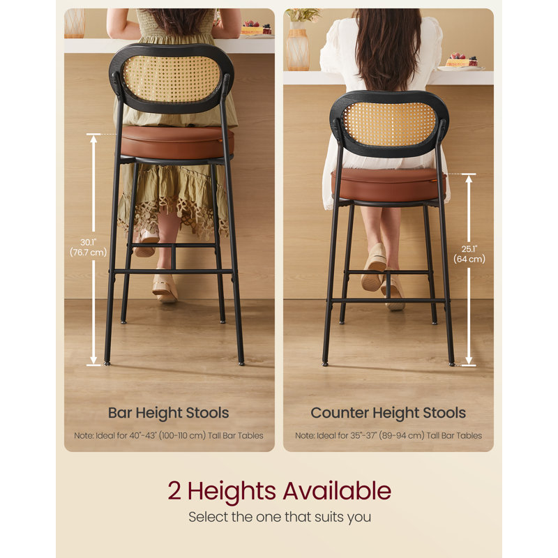 Set of 2 Bar Stools, Upholstered Stools, Brown, Counter Stool (25" Seat Height)