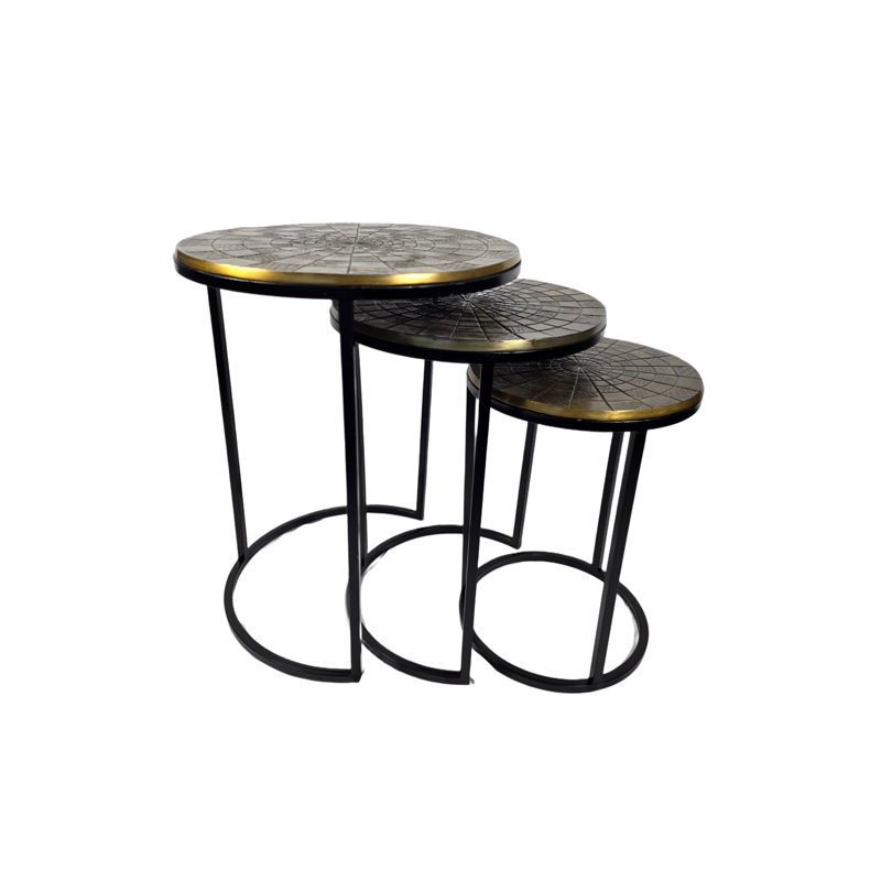 Ensemble de 3 tables d'appoint gigognes rondes Artisan, Brass Antique