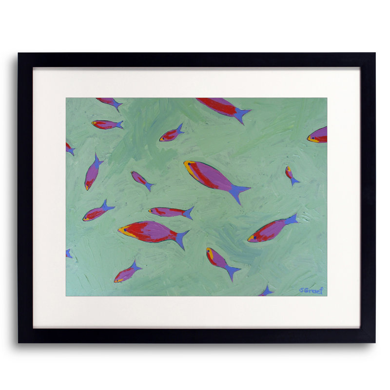 Swimming Fish Print by Sue Graef, Black Framed Paper, 16" H x 20" W