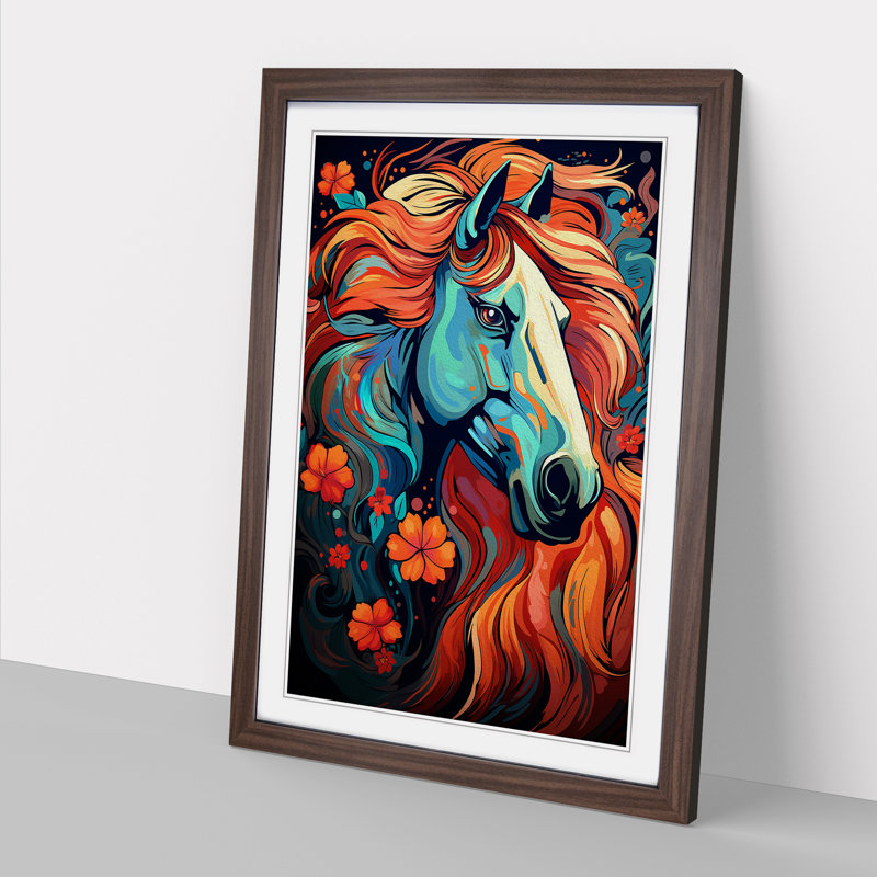 Horse Line No.2 - Framed Print, Walnut Framed, 64cm H x 46cm W x 2cm D