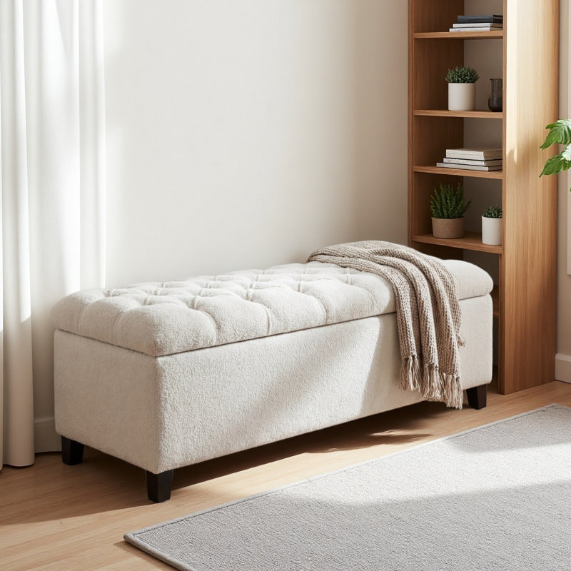 Ottoman Bench With Storage,  Rubber Wood Legs