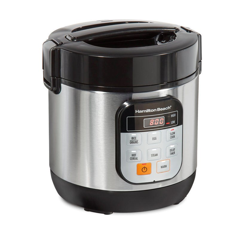 Hamilton Beach® Digital Programmable Compact Multi-Cooker with Slow Hard-Boiled Egg, Rice and Hot Cereal Functions, Egg/Steam Tray and Rice Paddle