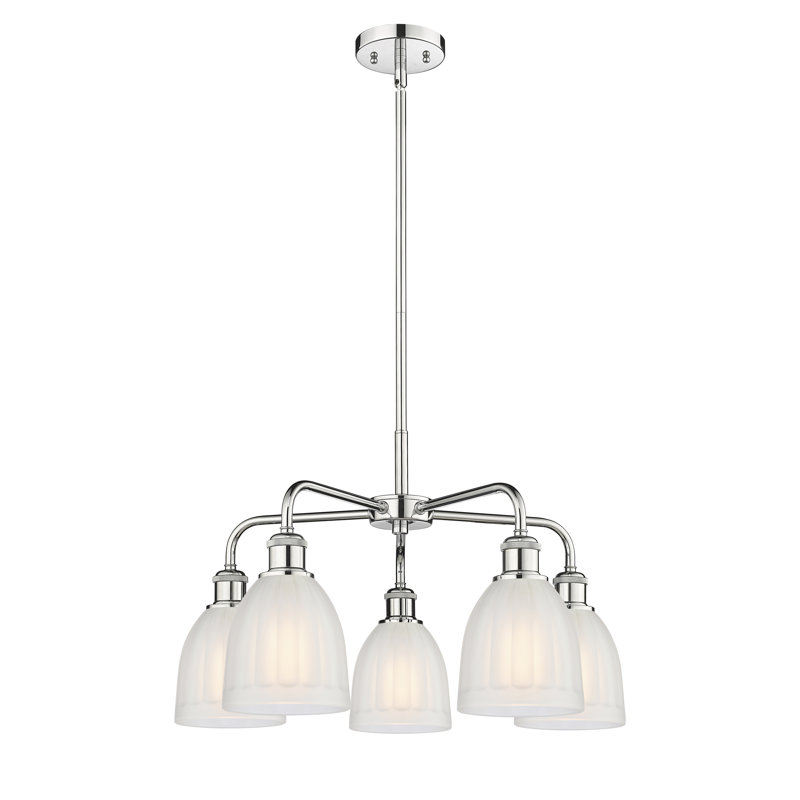 Lustre tambour en acier à intensité variable 5 lumières Poway, Blanc, Chrome poli