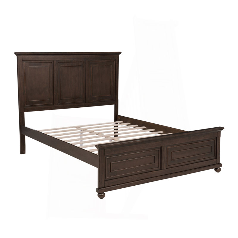 Grand lit de style traditionnel avec tête et pied de lit, USB, lit en bois de pin avec cadre de lit renforcé, brun riche
