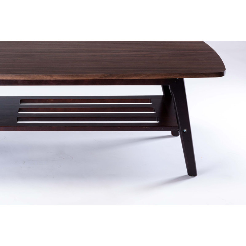 Table basse de 47 po avec tablette ouverte, pieds évasés en bois massif, style campagne moderne, Espresso
