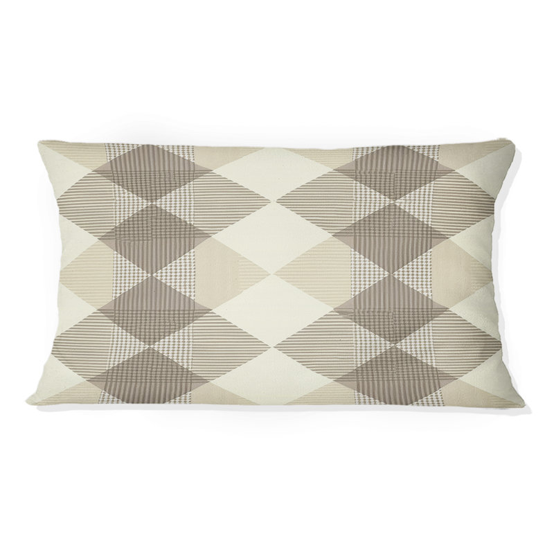 Coussin lombaire beige à imprimé pied-de-poule I