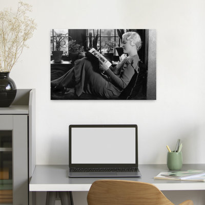 1930S Blonde Woman Sitting By Window Reading Magazine Profile View Plants In Background Window Seat Classic Retro Vintage Portrait Wall Art