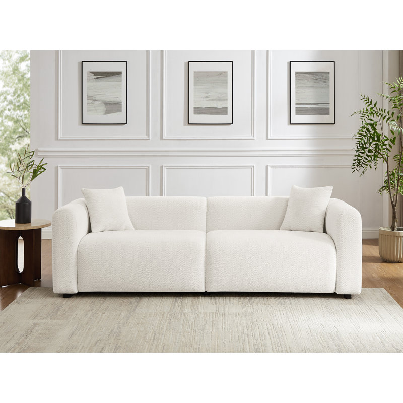 Jasey 95.28 Inch Boucle Upholstered Sofa, White