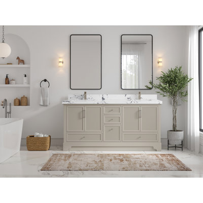 Auli 72'' Free Standing Double Bathroom Vanity with Quartz Top  (Knobs Option) -  Wildon HomeÂ®, 231590604E054F35ADEAC0EB8EB5A977