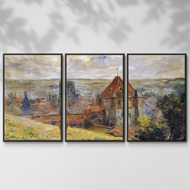 Dieppe, 1882, peinture sur toile 3 pièces, H 24 po x l 48 po, Cadre noir