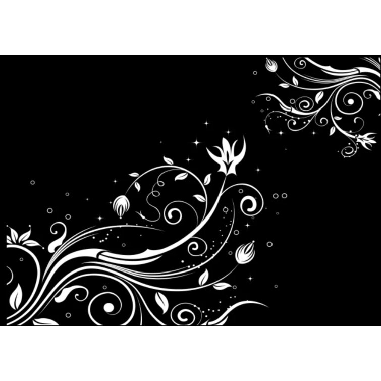 Festive Fit Home Stove Cover - Black and White Floral Scroll, Noodle Board, Gas and Electric Cooktop Cover