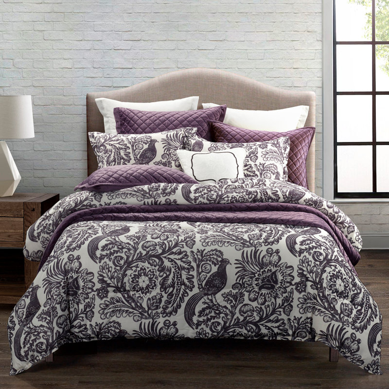 Augusta Toile Black and White Classic French Toile Botanical Print Comforter Set, Queen Comforter + 2 Standard Shams