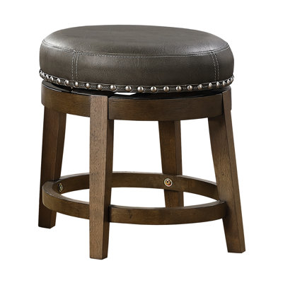 Tabourets pivotants ronds de 18 po 2 pièces Bragenham, siège en similicuir gris, rotation à 360 degrés, garniture cloutée, structure en bois massif au fini brun pour les repas de 2 chaises à hauteur 360 avec garniture