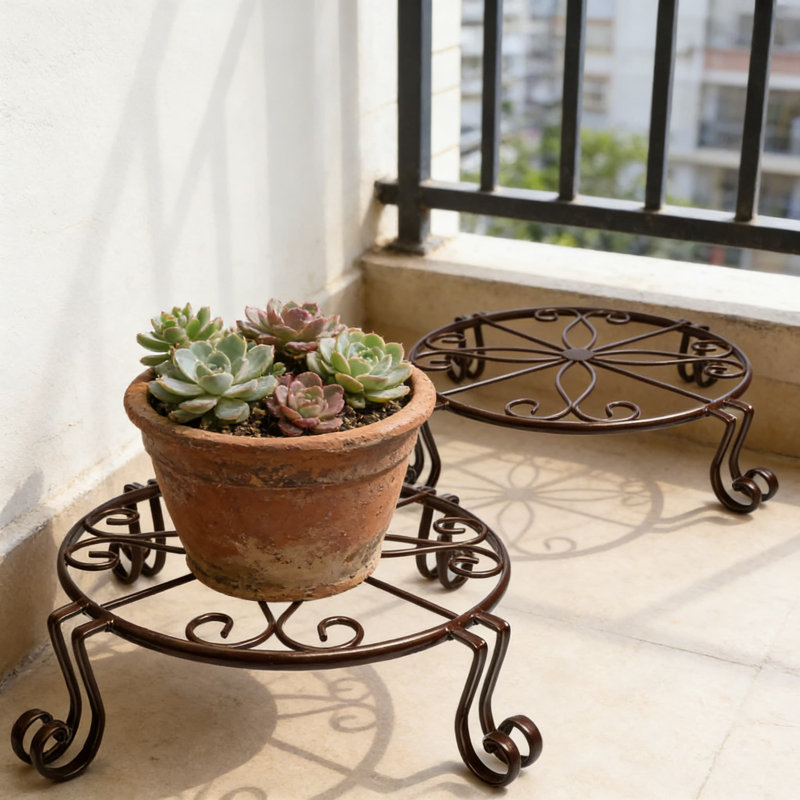 Support pour pots de fleurs en fer forgé antirouille de 12 pouces pour balcon intérieur et extérieur