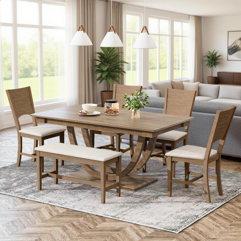 Ensemble de table de salle à manger 6 pièces Modern Modern, Brun