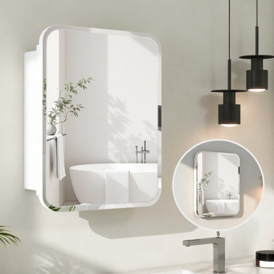 Rectangle Medicine Cabinet With Beveled Edge Mirror, No-assembly Bathroom Wall Cabinet With Mirror, Adjustable Shelves, Tissue Slot, Recessed Or Surface Mount