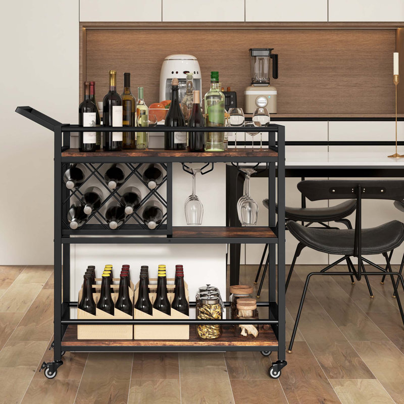 Aslee Metal Bar Cart, Rustic Brown