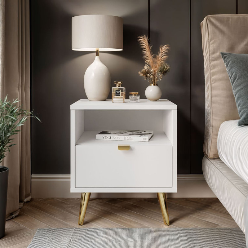 38 cm W Bedside Table, white