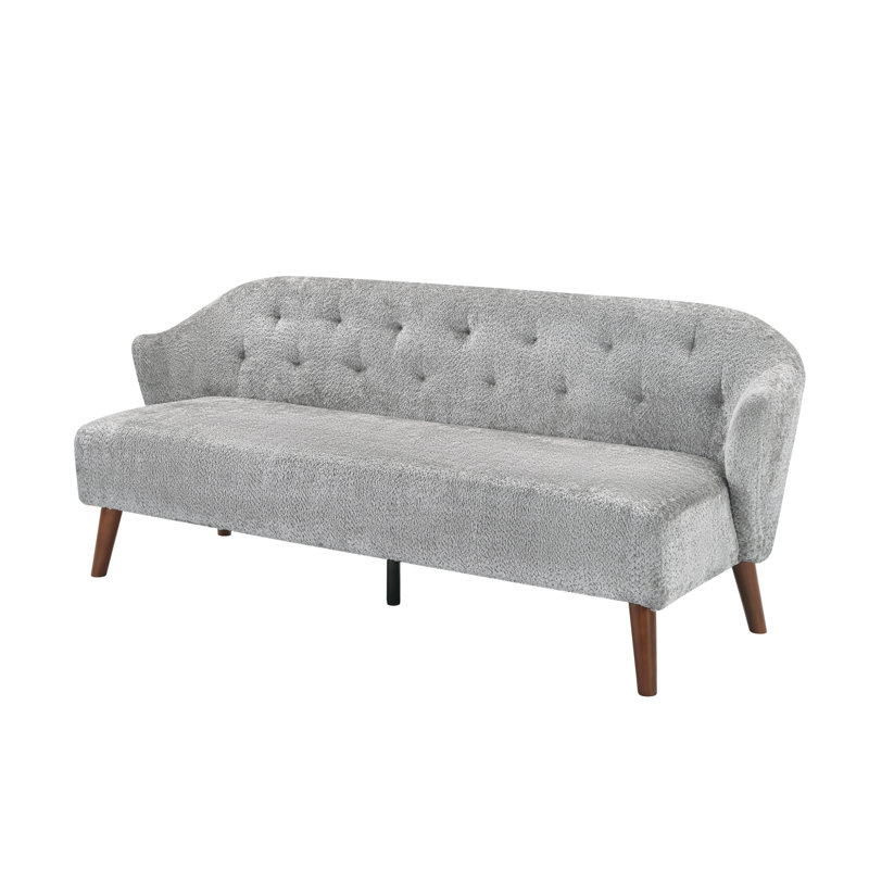 Canapé 3 places moderne 73,6 po capitonné et confortable, Light Grey Fabric, Light Grey