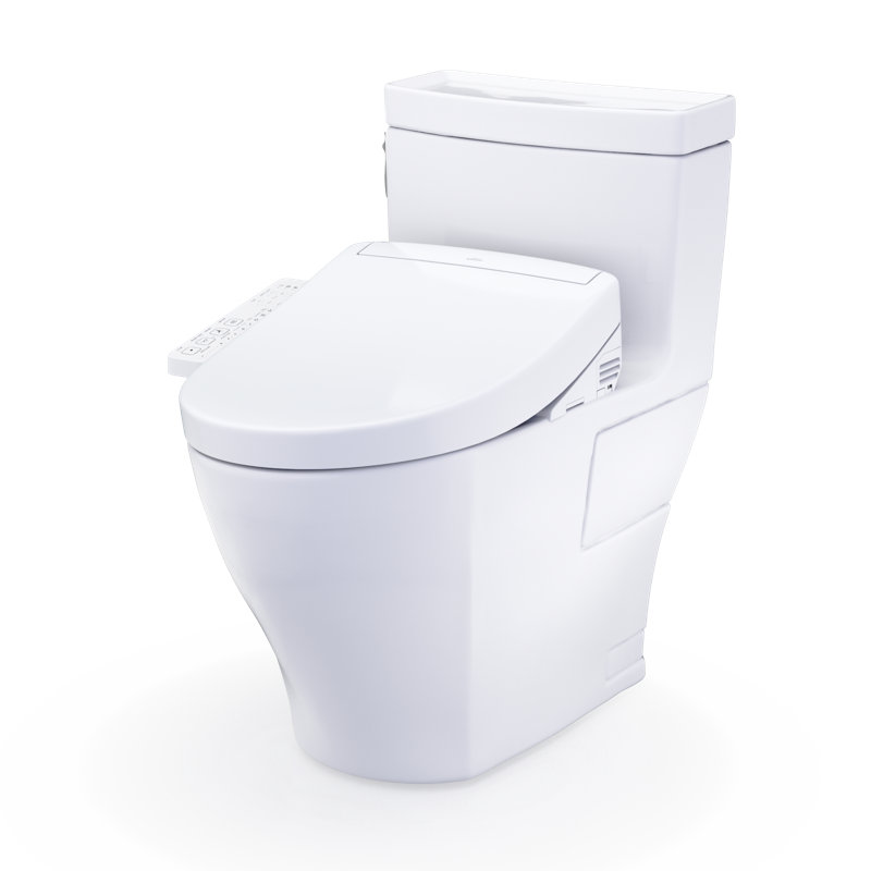 TOTO® WASHLET+® Aimes One-Piece Elongated 1.28 GPF Toilet and WASHLET S2 Bidet Seat, Cotton White - MW6263346CEFG#01