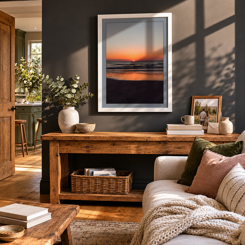 Sunset Over Open Water Coastal - Print, A4 - 29.7 x 21.0 cm, White