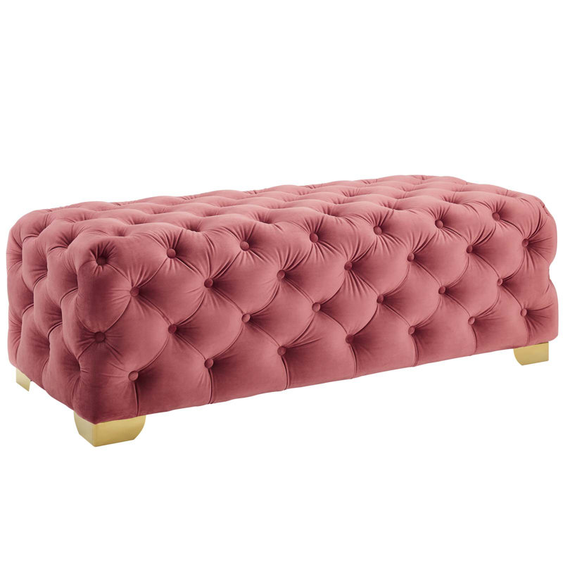 Banc en velours capitonné Silver, Vieux rose