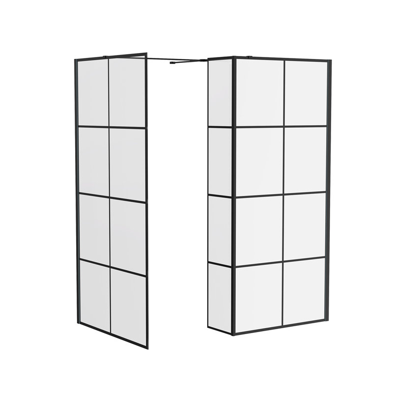 Black Grid Glass Screen with 215mm Return Panel Rectangle Shower Enclosure - 1950 x 760 mm