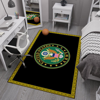 US Army Logo Border Non-Slip Area Rug For Bedroom, Kitchen,  Black/Yellow