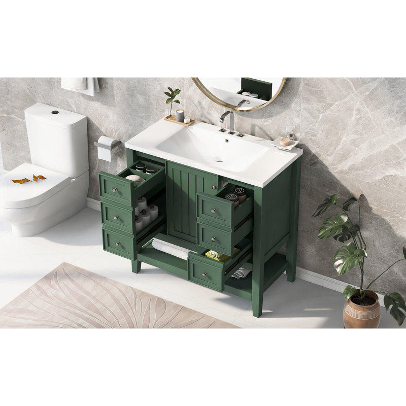 Ensemble de meuble-lavabo avec lavabo, une armoire et trois tiroirs, Vert