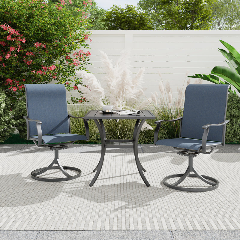 2 - Person Metal Patio Dining Set With Square Table, Blue