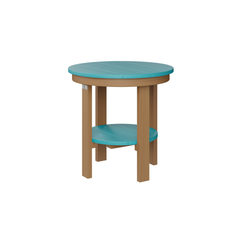 Table de salle à manger ronde Berlin Gardens, 21" H x 21.5" W x 21.5" D, Bleu Aruba, Teck naturel