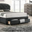 Lit simple contemporain en toile de jute gris anthracite avec rangement pour tête de lit et détails capitonnés dans le tiroir de la chambre à coucher-723026320-723026322