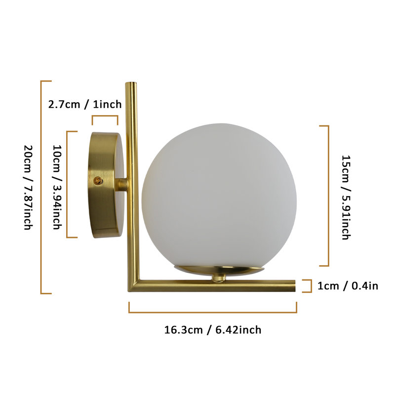 Ganae Modern Brass Gold Globe Glass Plug in Wall Sconce-Wall Lamp Fixtures for Bedroom