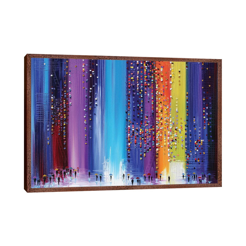 A Rainy Walk by Ekaterina Ermilkina - Print on Canvas, 66.04 cm H x 45.72 cm W, Classic Brown Wood Framed