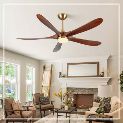 62 Inch Antique Bronze Ceiling Fan with Light, 5 Reversible Walnut Blades, Quiet DC Motor, 3-Color Dimmable LED Light, Mid-Century Modern Style for Great Rooms & High Ceilings