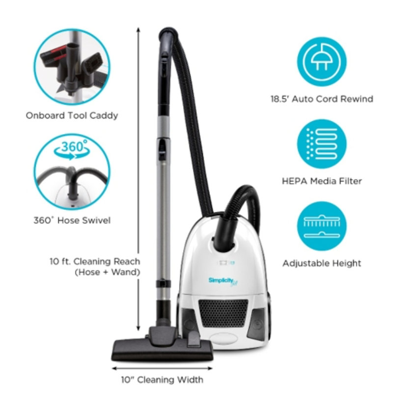Compact White HEPA Filter Canister Vacuum Cleaner with Attachments
