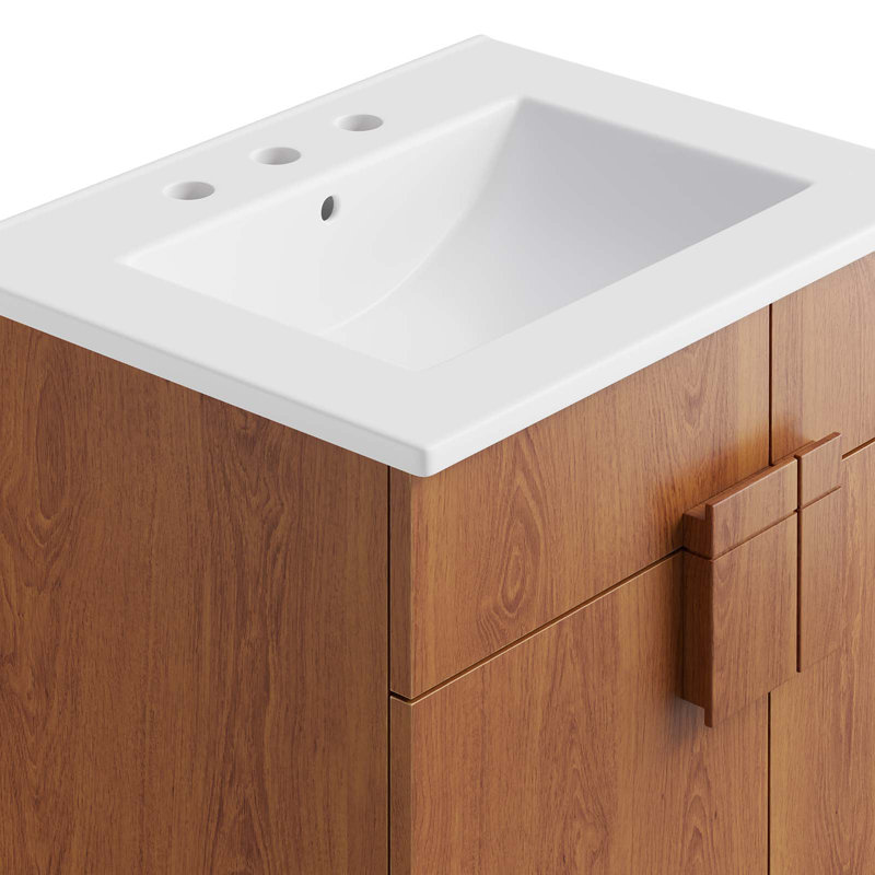 Modway Miles 23'' Free Standing Single Bathroom Vanity with Ceramic Top, Walnut